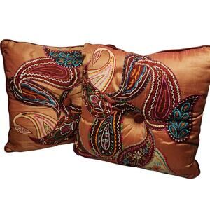 PIER 1 IMPORTS THROW PILLOW EMBROIDERED COLORFUL MOROCCAN BOHO HIPPIE INDIAN 15"